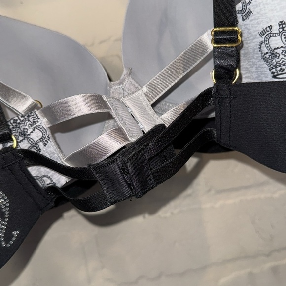 Juicy Couture bras Black Gray crown 34B bling lightly padded underwire 2 pack - Picture 6 of 6